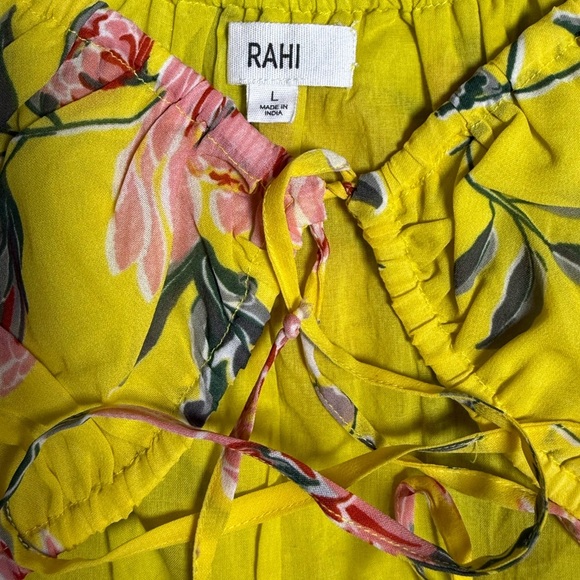 Rahi Yellow Floral Puff Sleeve Crop Top Size Large Drawstring Front Boho - Picture 5 of 6